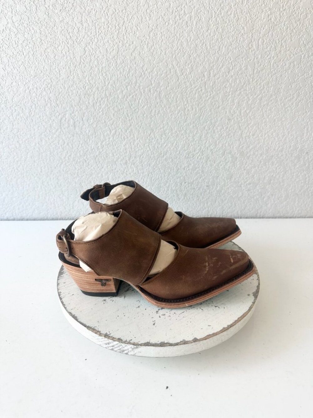 Lane Robin Slingback Mule Brown Cowboy Boots Womens Cowgirl Western Ankle Sz 7 - Picture 2 of 12